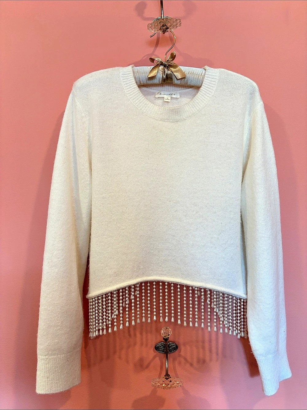 Beaded Fringe Sweater in White